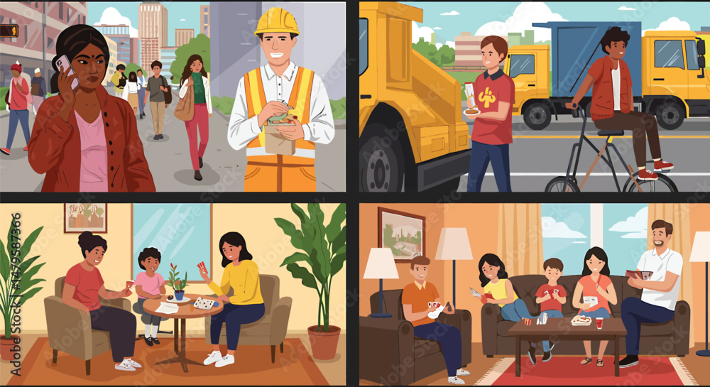 Obraz premium Illustration of Real is Radical: Authentic, unposed scenes of everyday life vector illustrations