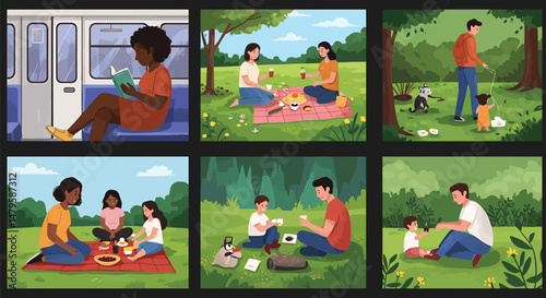 Illustration of Real is Radical: Authentic, unposed scenes of everyday life vector illustrations