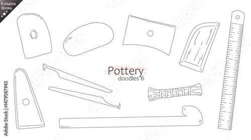 Editable stroke Pottery Tools Doodle Set – Line Art of Ceramic Making Equipment
