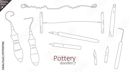 Editable stroke Pottery Tools Doodle Set – Line Art of Ceramic Making Equipment