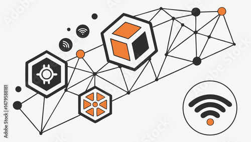 Vector modern high tech background featuring geometric shapes and network connections, conveying innovation and connectivity