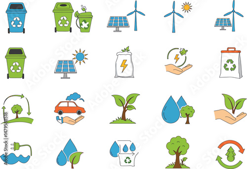 Recycling and Sustainability Vector Icons Set