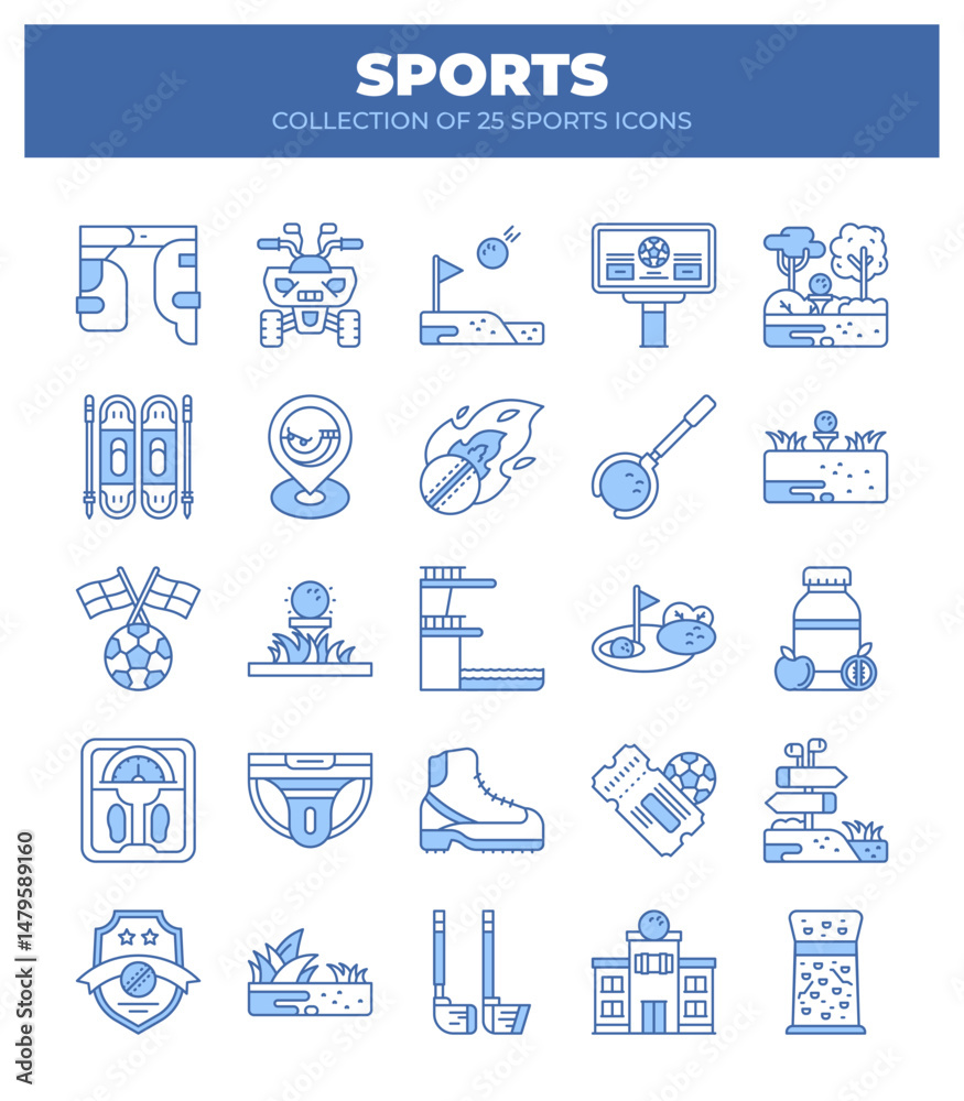 Fototapeta premium Collection of 25 Sports Icons. A Visual Guide to Summer and Fitness Activities