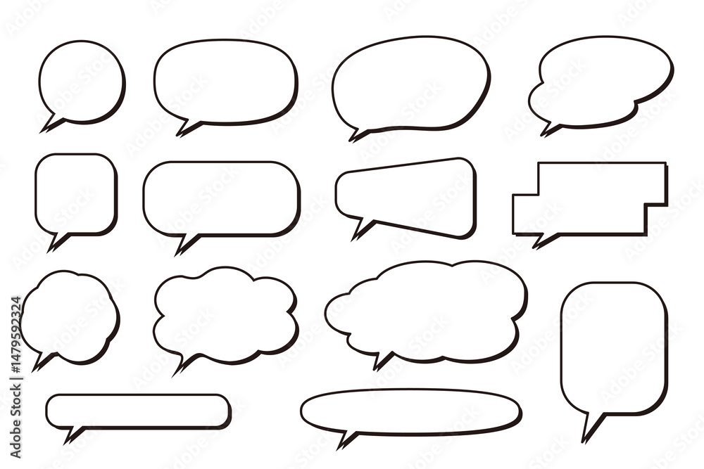 Fototapeta premium 白黒のシンプルでゆるい吹き出しセット