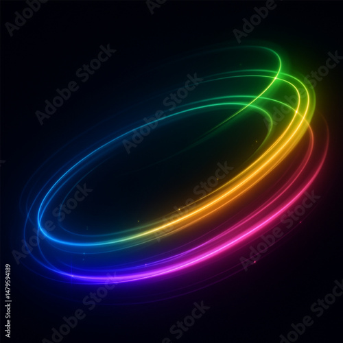 a neon ring on a black background. pexels, holography, glowing spiral background, intricate rainbow environment, volumetric rainbow lighting