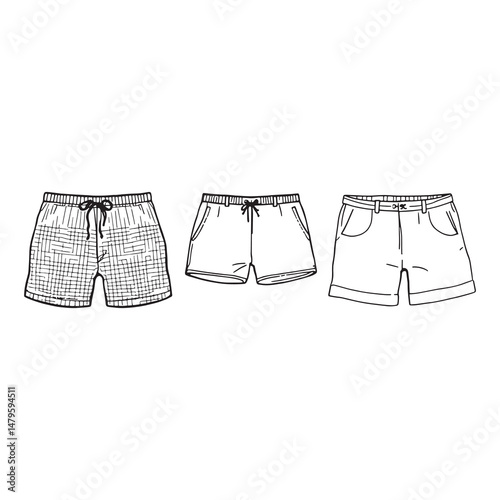 Elegant Line Art of Casual Bathing Shorts for Vacation