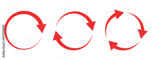 Circle Arrow icon set vector illustration, refresh, reload, Set of circle arrows rotating, different circular arrows of red color isolated, recycle sign, Arrow clockwise rotating symbol, arrow sign