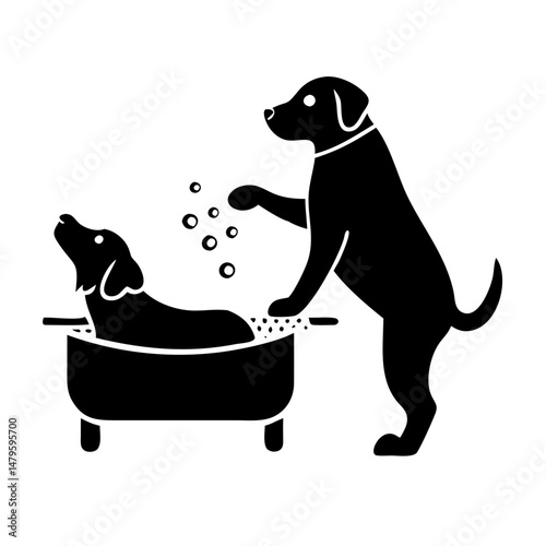 dog bath time silhouette vector illustration-simple silhouette illustration of dog bath time,dog bath time vector