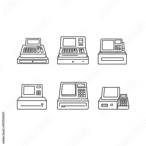 Elegant Line Drawing of a Retro Cash Register Icon