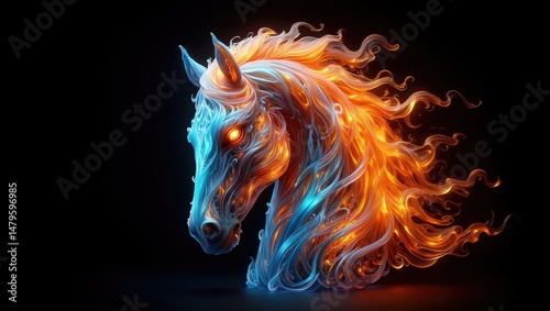 Vivid depiction of a mystical horse with flames and light in an artistic expression