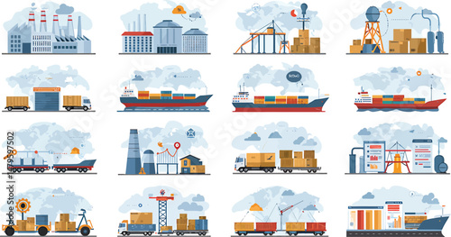 Supply Chain Logistics Flat Vector Icons