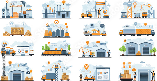 Flat Design Supply Chain & Logistics Icons