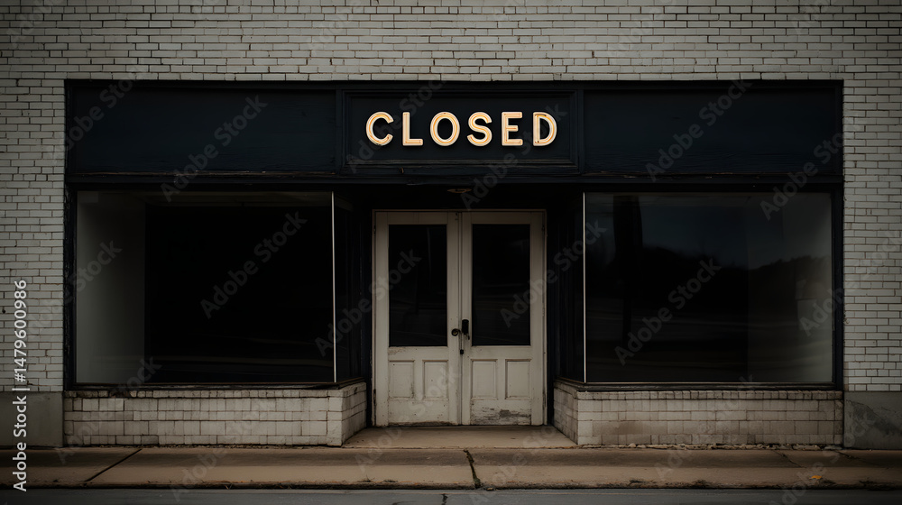 Obraz premium Closing Storefront Sign Illustrates Retail Business Downturn Economic Recession Impact Small Business Struggles Financial Crisis Symbolism Empty Shop Window Commerce Challenges 