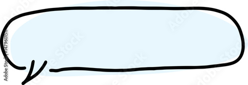 horizontal large speech bubble drawn with thick black lines with a light blue rounded fill