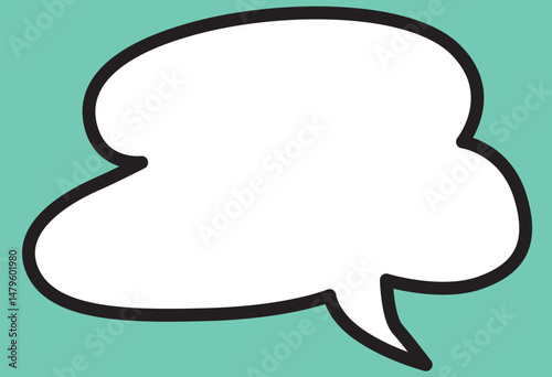 dialogue white speech bubble with a solid thick black outline on a green background