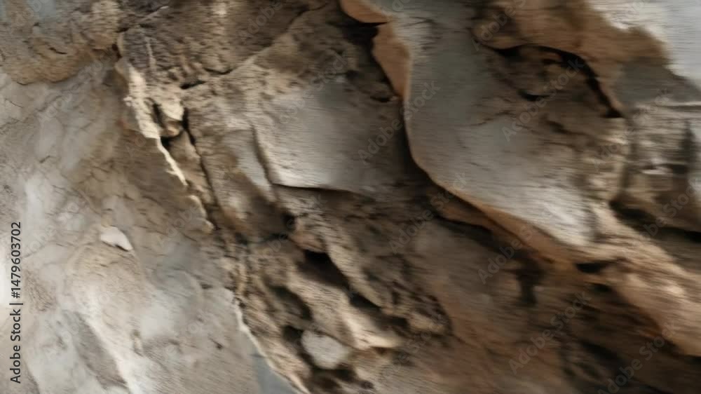 Close-up of fractured and weathered gray stone showing textured surface and fragmented edges, revealing natural pattern of erosion.