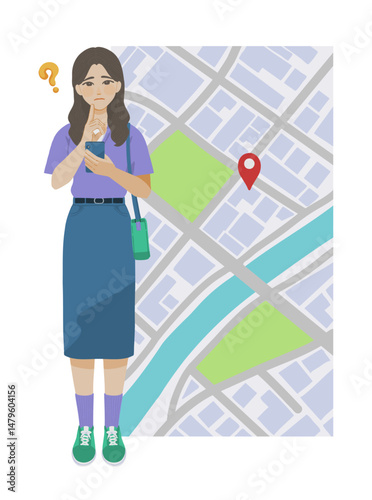 道に迷う女性のイラスト