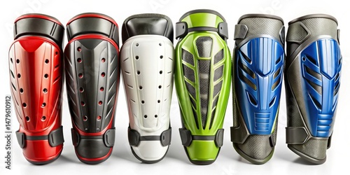 A Row of Protective Shin Guards in Vibrant Colors, Ready for Action