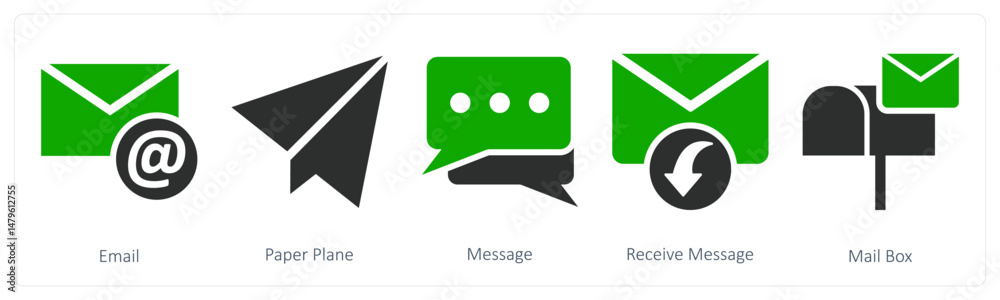 Naklejka premium A set of 5 business icons as email, paper plane, message