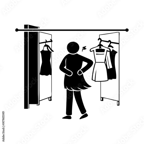 shopper in a fitting room silhouette vector illustration-simple silhouette illustration of shopper in a fitting room,shopper in a fitting room vector