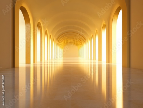 Arched hallway with golden light