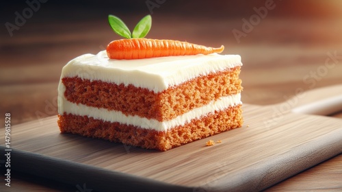 Carrot cake piece on board