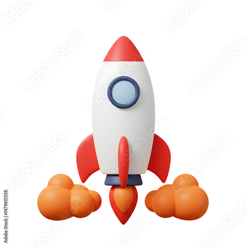 Cartoon Rocket Ship Launching 3D Render