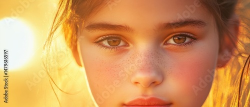 Girl's face in golden light
