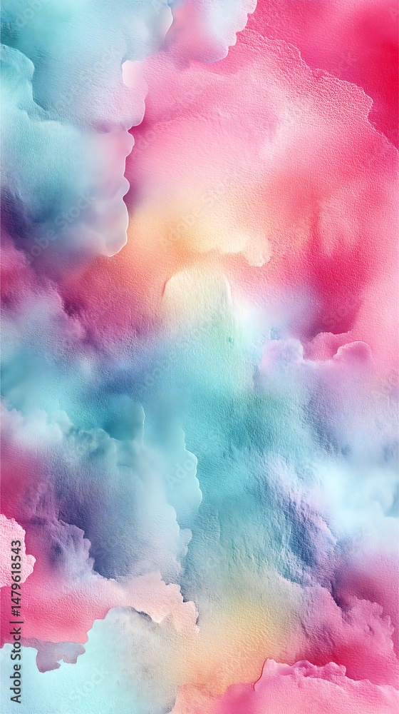 Fototapeta premium Colorful watercolor texture with blue, pink, and peach gradients blended in a cloudy abstract form