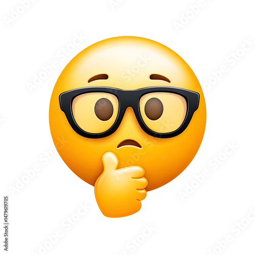 Thinking Emoticon with Glasses on Transparent Background