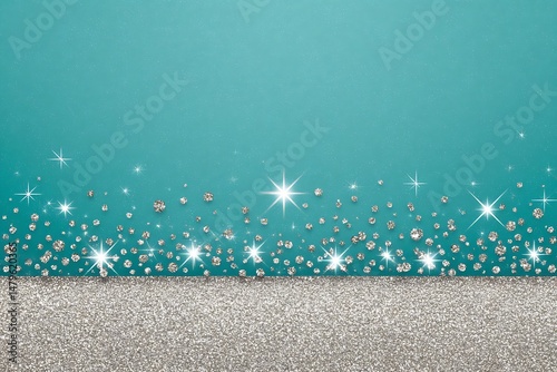 Elegant teal and silver glitter background with diamonds and sparkling accents