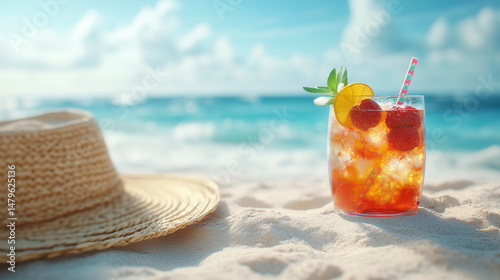 Refreshing Cocktail on a Sunny Beach
