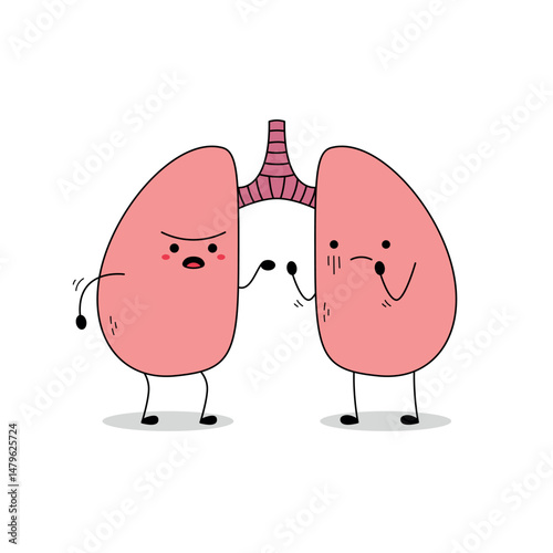 Cute lung organ cartoon character arguing doodle