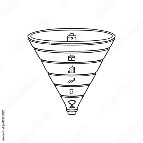 Hand drawn sales funnel sketch line art design