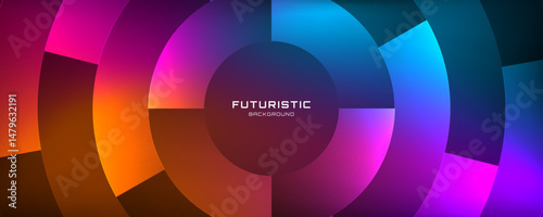 3D colorful abstract background overlap layer on dark space with circles shape effect decoration. Modern graphic design element glowing style concept for web, art, poster, card, cover, or brochure