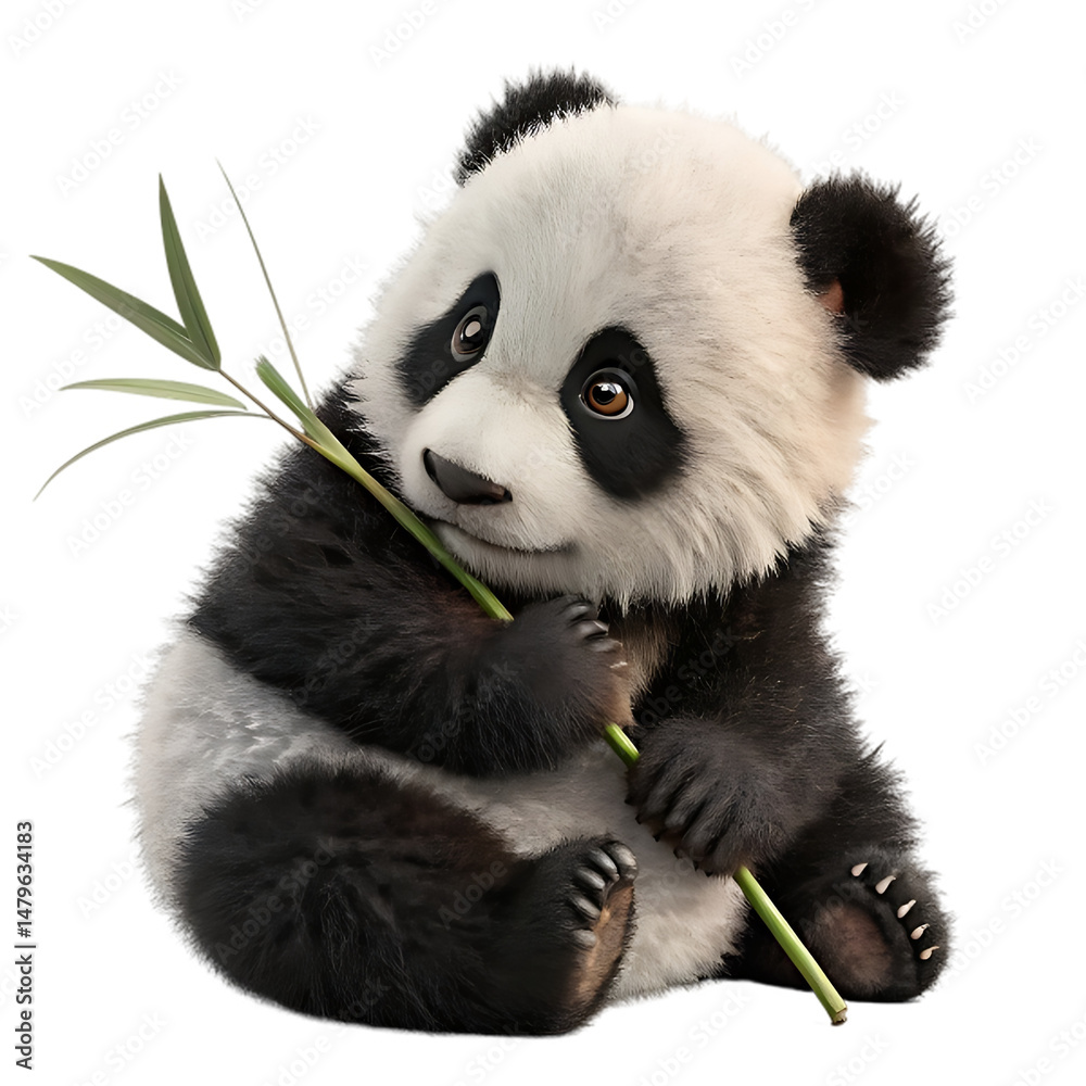 Obraz premium panda eating bamboo isolated on transparent background