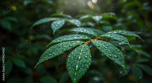 Dew-Kissed Leaves: A Lush, Green Macro Photograph photo