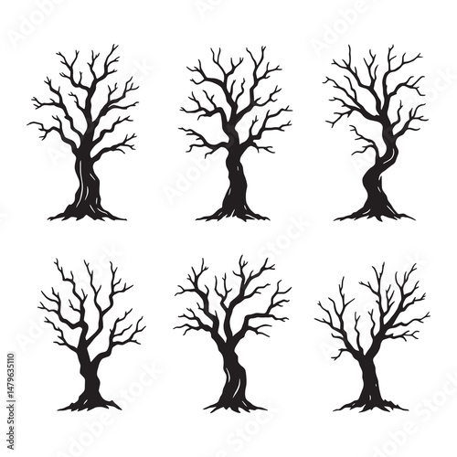 Haunted twisted old dead spooky tree silhouette for artwork
