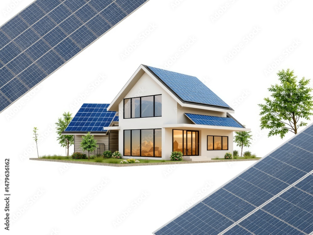 Fototapeta premium Modern Solar Home, Isolated on White