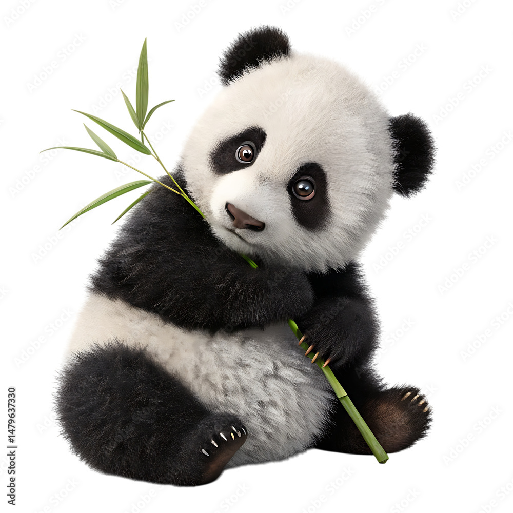 Fototapeta premium giant panda eating bamboo isolated on transparent background