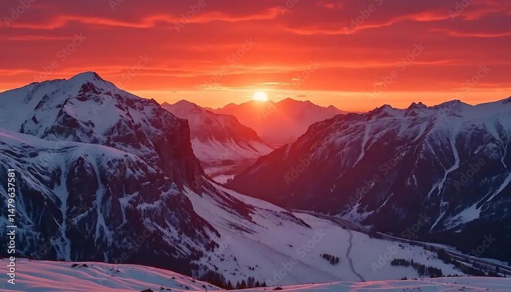 Fototapeta premium Spectacular alpine sunrise paints snow-capped peaks with vibrant hues