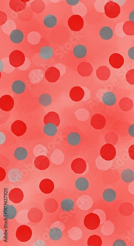 Coral & Gray Polka Dot Abstract: Soft Digital Painting