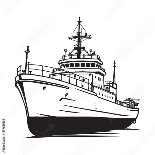 icebreaker ship in icy waters minimal line art