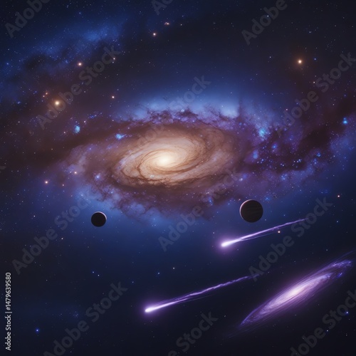 Wallpaper Mural Outer space galaxy with planets and shooting stars Torontodigital.ca