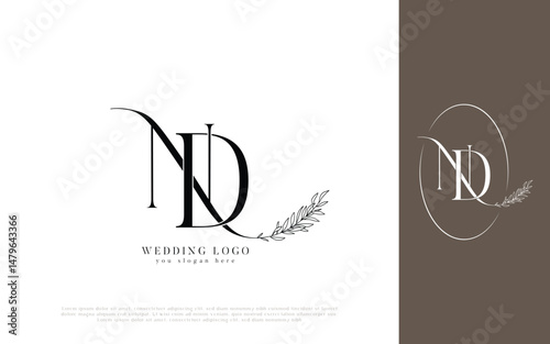 Elegant ND Monogram Wedding Logo with Floral Wreath