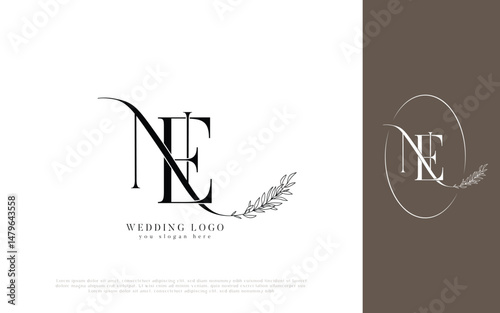 Elegant NE Monogram Wedding Logo with Floral Wreath