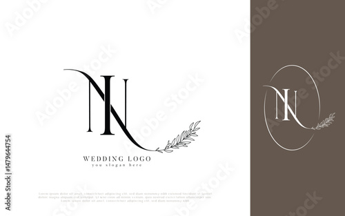 Elegant NI Monogram Wedding Logo with Floral Wreath