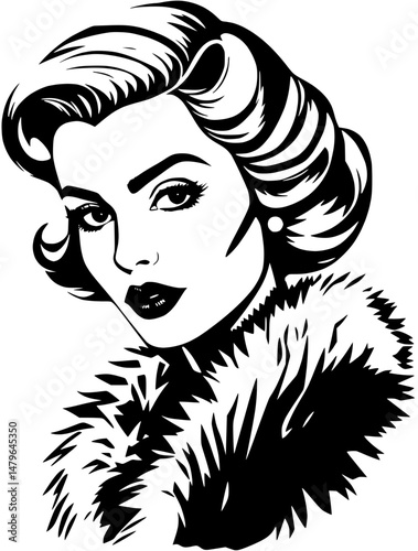 Glamorous Woman in Black and White Illustration