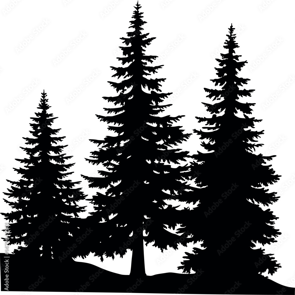Obraz premium Black forest tree icons — silhouette vector of wild pine and fir trees.