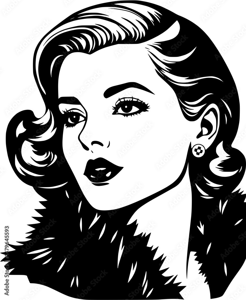 Fototapeta premium Elegant Vintage Woman in Black and White Portrait